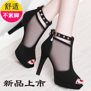 Giày Sandal Cao Gót Đế Xuồng Phối Lưới Chống Thấm Nước Thời Trang Mùa Hè Hàn Quốc 2019 Cho Nữ