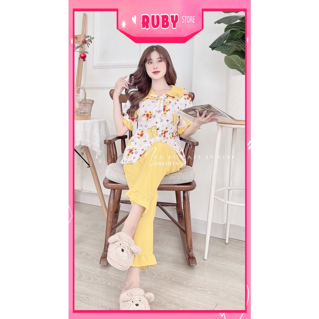 Đồ bộ tiểu thư cho nữ mặc nhà chất kate mềm mát in hình gấu hoạt hình dễ thương DBKIHTN79