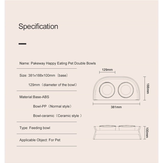 Bát ăn đôi Pakeway Cho Chó Mèo ,Bát có kệ chống rơi thức ăn ra ngoài cho thú cưng
