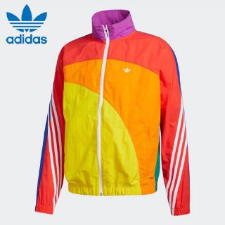 Adidas male and female rainbow clover stitching windbreaker jacket casual sportswear jacket windbreaker