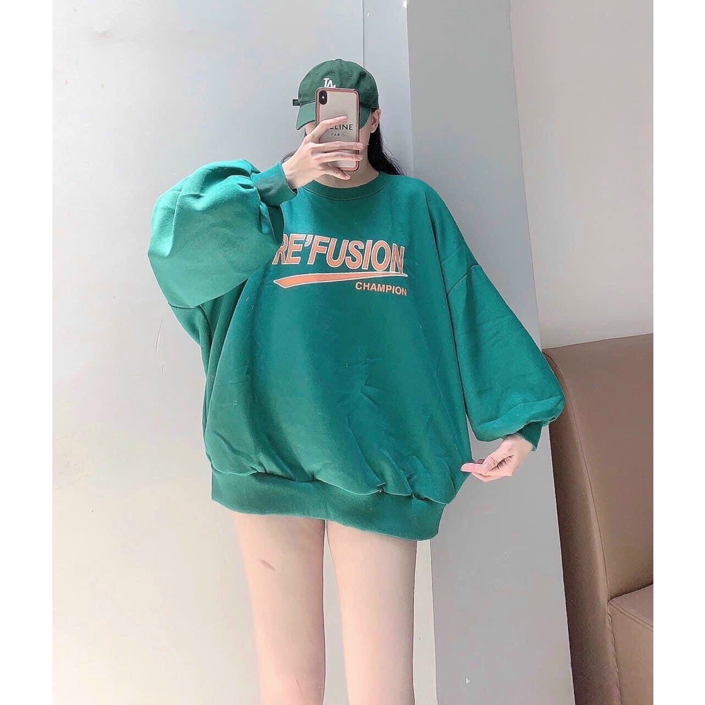 Áo Hoodie Sweater mùa đông logo Fusion tay bồng cánh dơi form rộng giữ ấm tốt