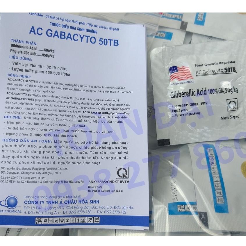 Phân bón lá GA3, Gibber 50TB – Gibberellic Acid 100% 50g/kg