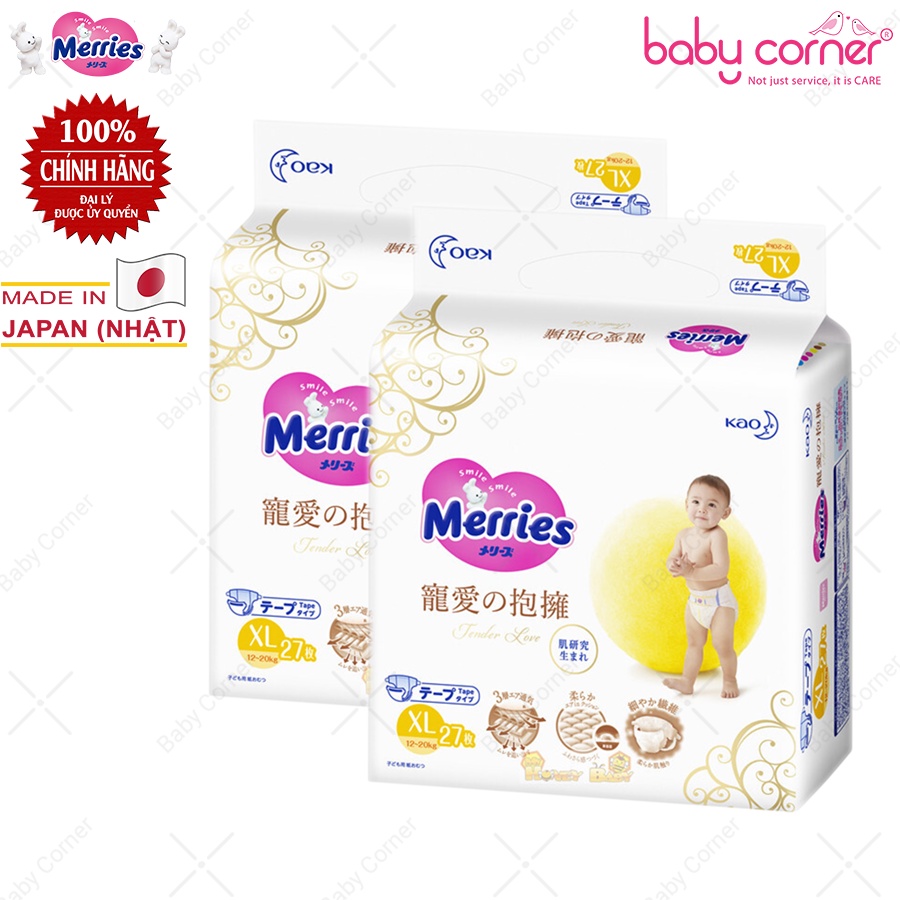 [Quà Tặng Aptamil] Tã Dán Siêu Cao Cấp Mềm Mại Merries Tender Love Size L34/ XL27 Cho Bé