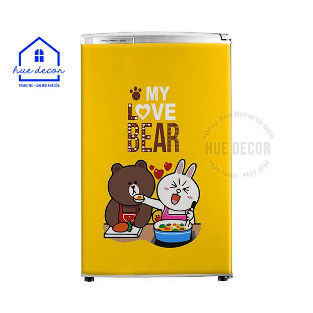 Decal dán tủ lạnh mini gấu vàng - Chất liệu cao cấp không bong tróc, chống nước tuyệt đối