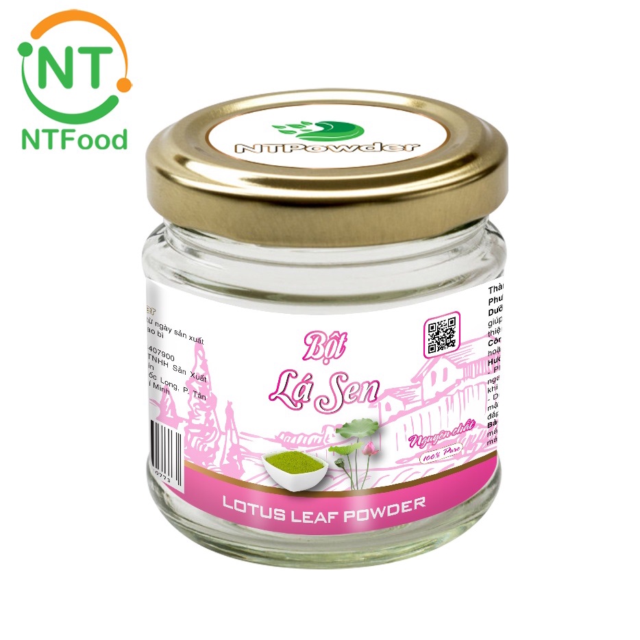 [Mã BMBAU50 giảm 7% đơn 99K] Bột Lá Sen sấy lạnh nguyên chất NTPOWDER (60gr / hũ thủy tinh) - Nhất Tín Food