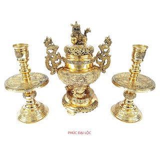 Đồ thờ tam sự 3 món Vĩnh Tiến số 1 (1VT) bằng đồng đỉnh tròn cao 35 cm