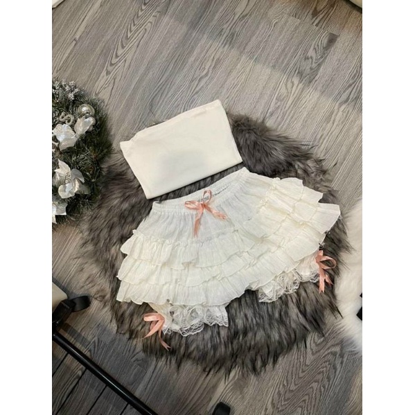 Quần đùi tầng đính nơ chất đũi xốp dày dặn siêu hot