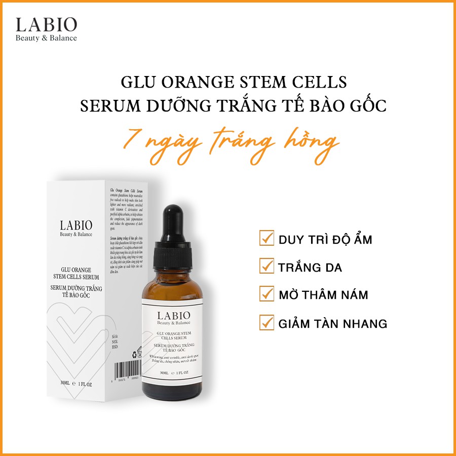 Serum tế bào gốc dưỡng trắng, mờ thâm, nám - Glu Orange Stem Cells Serum 30ml