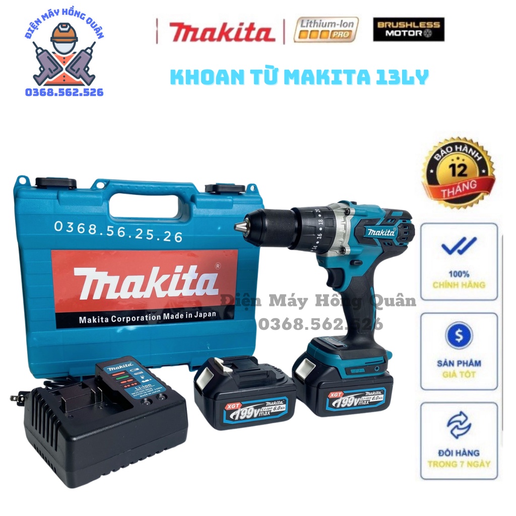 Máy khoan pin , máy bắn vít MAKITA 199v động cơ không chổi than
