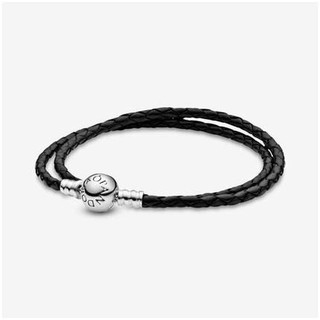 Pandora vòng tay da bạc 925 đính hạt tròn thời trang