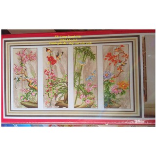 Xả Tranh đính đá chưa đính Tứ quý (156x95cm)