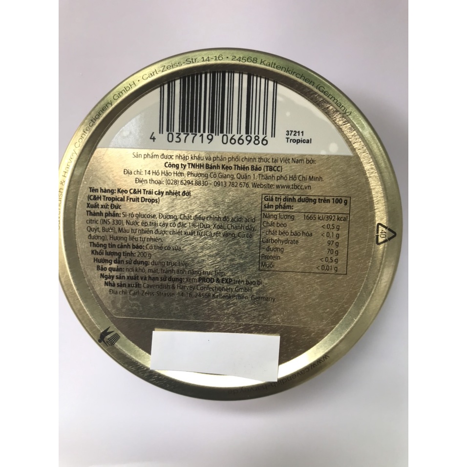 Kẹo Hộp Thiếc Đức Cavendish Harvey Hương Trái Cây Nhiệt Đới Tropical Fruit (Hộp 200g)