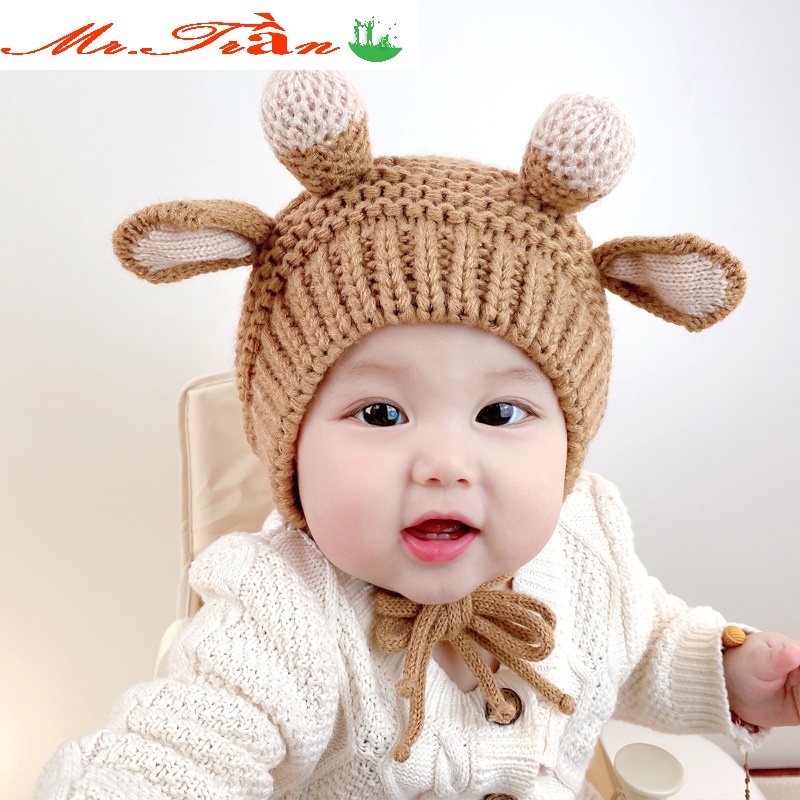 Mũ len ấm áp mềm mại cho bé đội mùa đông nón len dễ thương mã Mắt NAI cho bé từ 5 đến 24 tháng