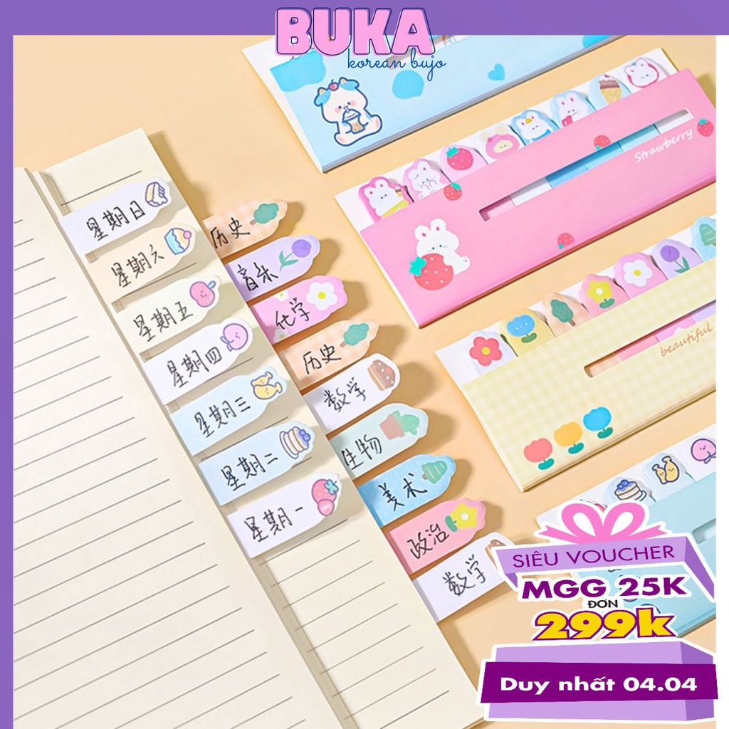 Set sticker ghi chú 8 hình Hoạt hình nhiều màu - giấy note hình đáng yêu