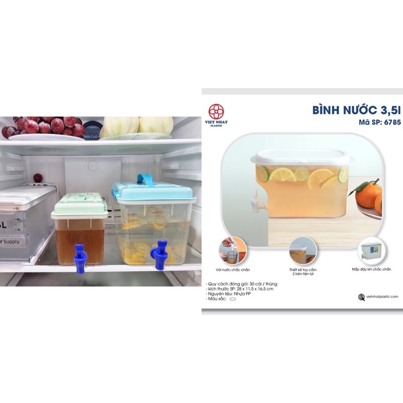 Hộp đựng nước, bình đựng nước có vòi Việt Nhật 6628 để trong tủ lạnh