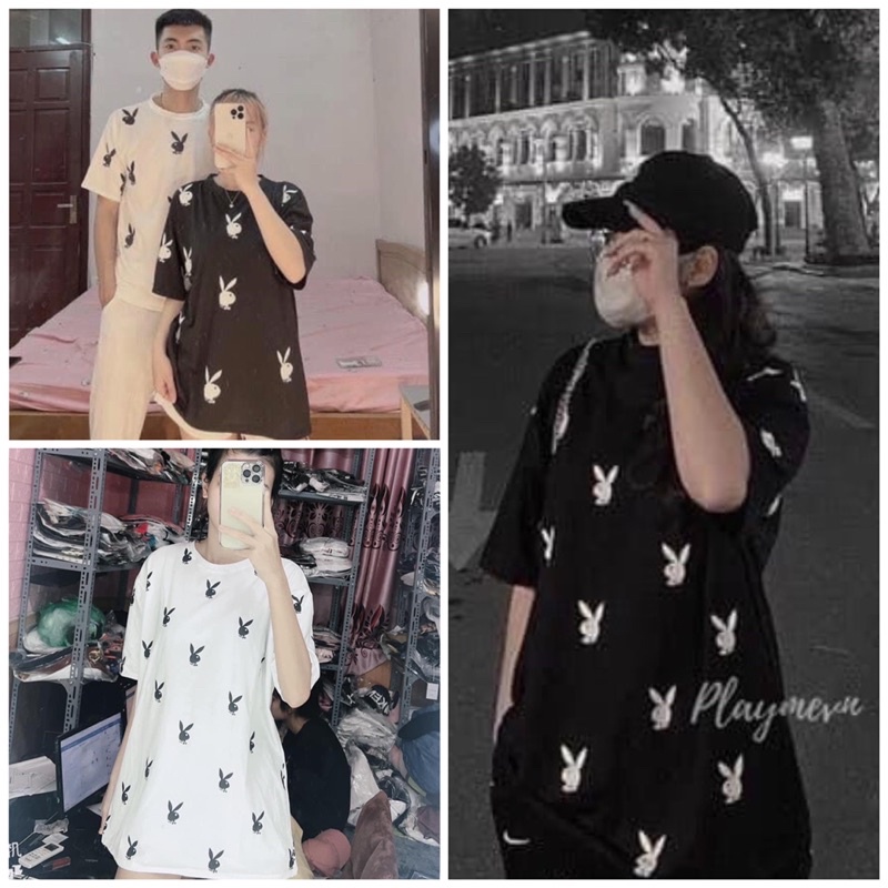 Áo phông Play Boy hình thỏ from rộng chuẩn ảnh, Áo thun Nam nữ freesize đủ màu dáng dấu quần