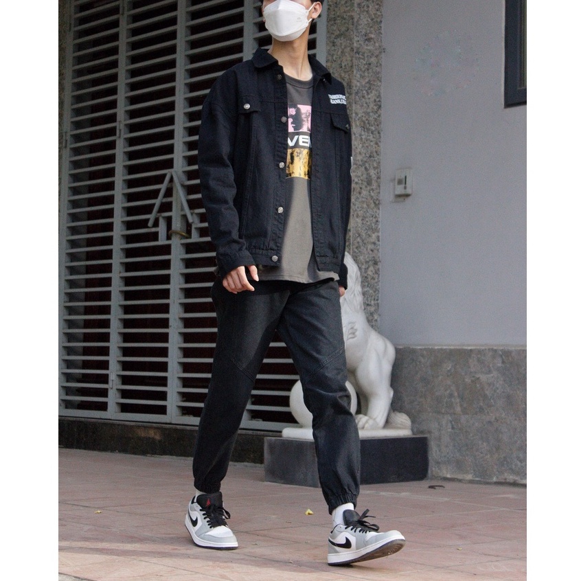 Áo bò nam dài tay màu đen in thêu chữ nổi VNXK Pon.mens