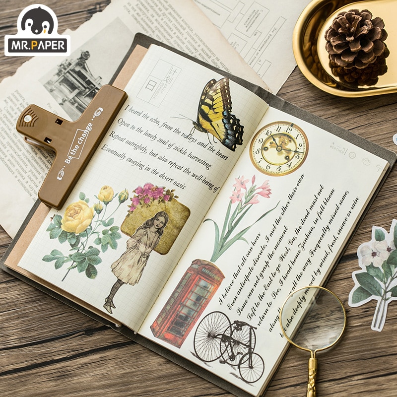 Bộ 60 miếng dán trang trí DIY Mr.Paper 10 thiết kế khác nhau phong cách xưa cũ cổ điển