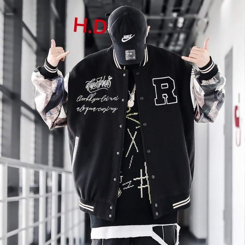 áo khoác gió nhẹ 1 lớp, áo khoác dù bomber phối tay chữ R