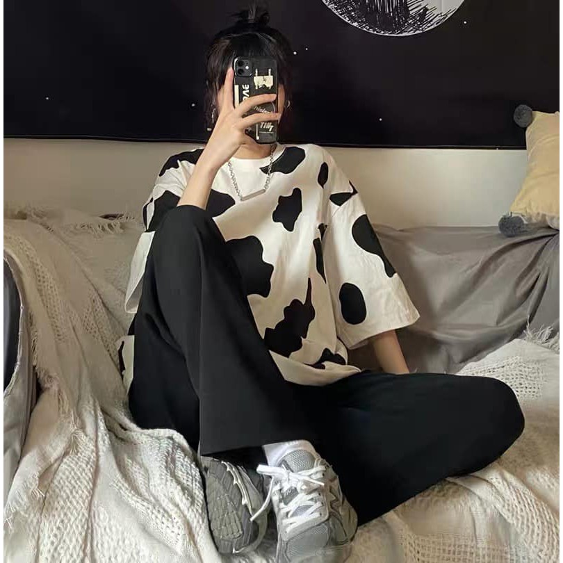 Áo thun tay lỡ Bò sữa  Nam Nữ Unisex