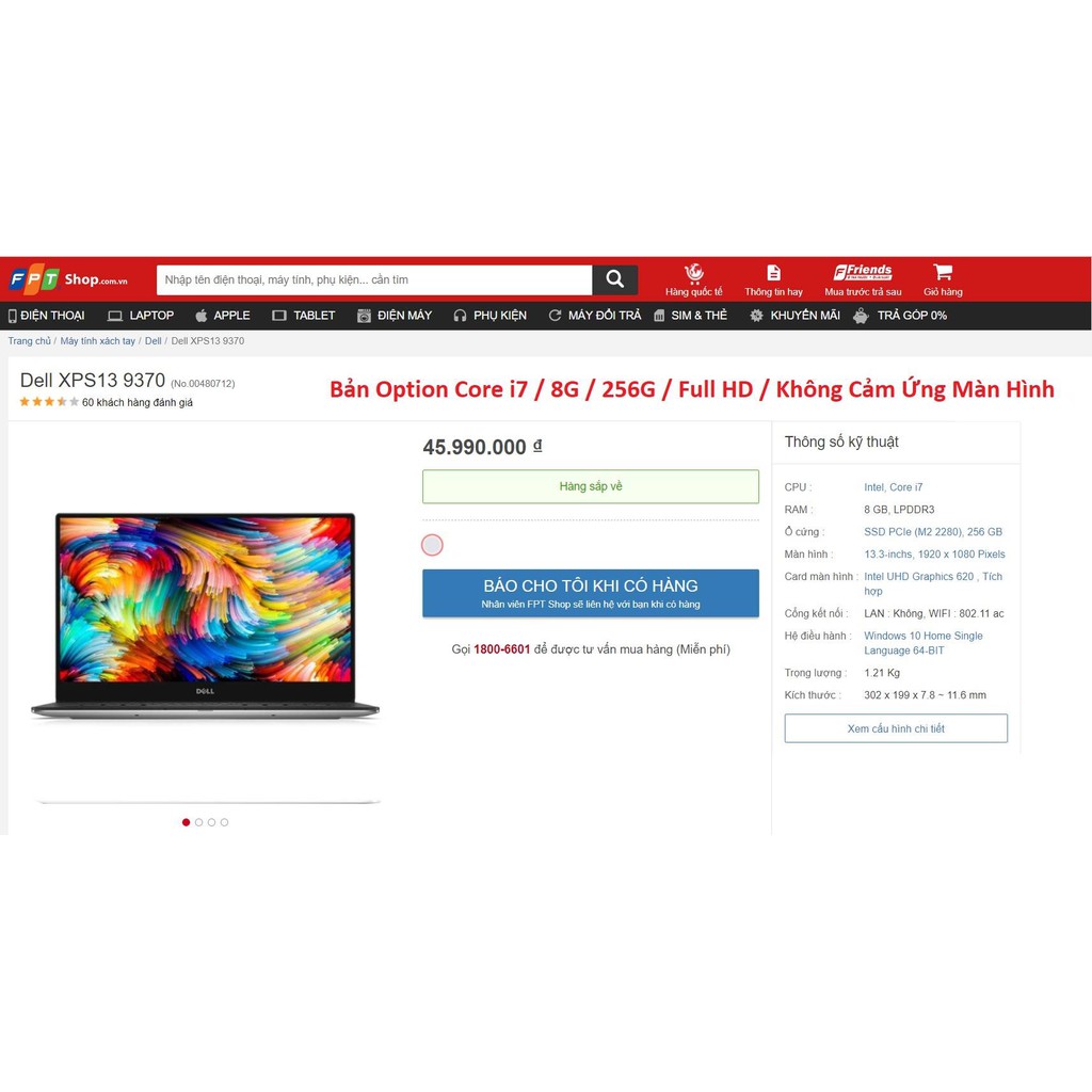 Laptop Dell XPS 9370, i7 8550u, 8G, 256G, 4K, Touch, New 100%, Fullbox | BigBuy360 - bigbuy360.vn