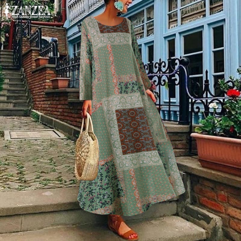 Đầm Maxi Zanzea Dài Tay Dáng Rộng Duyên Dáng Dành Cho Nữ