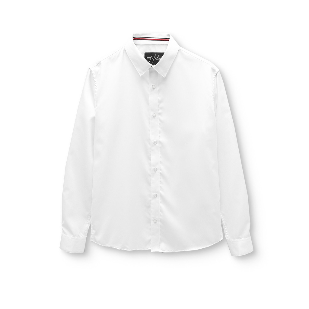 Sơ mi nam tay dài HEBOZ màu trắng trơn, chất vải sợi gân sọc dọc mang thoải mái, lên dáng thanh lịch 03 - 00001081