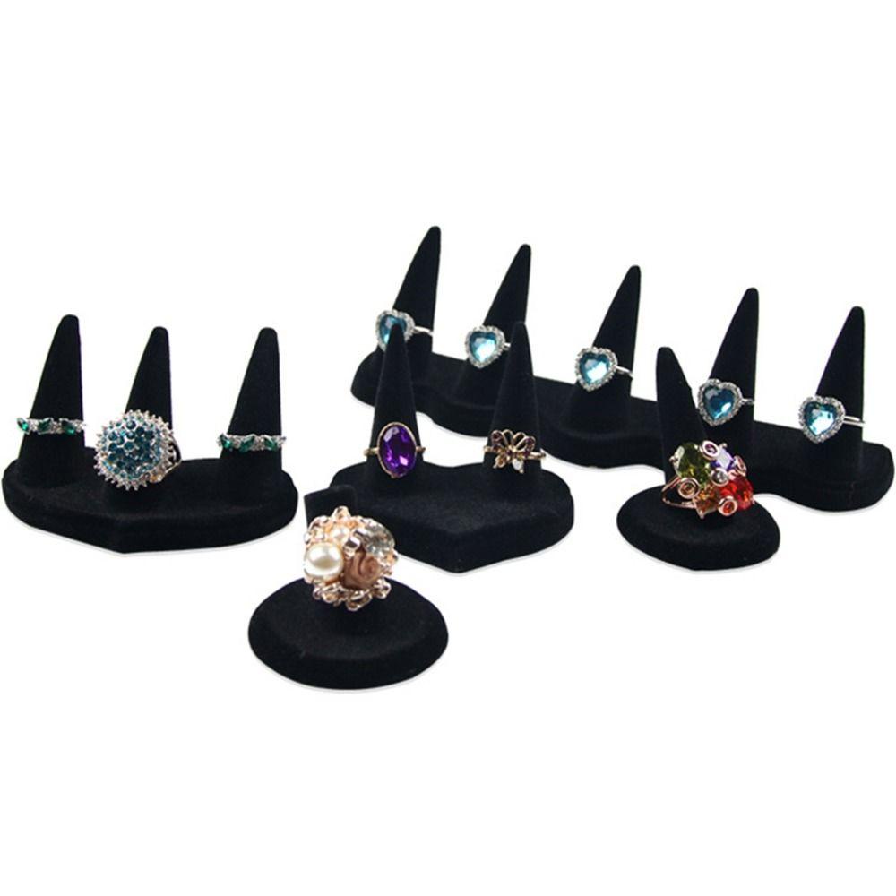 ANEMONE Giá Đỡ Trưng Bày Nhẫn Hình Ngọn Núi Chất Liệu Nhung Màu Đen Sáng Tạo