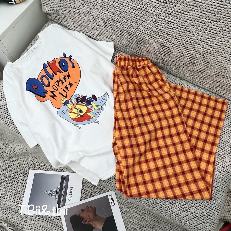 Set áo phông + quần suông cam