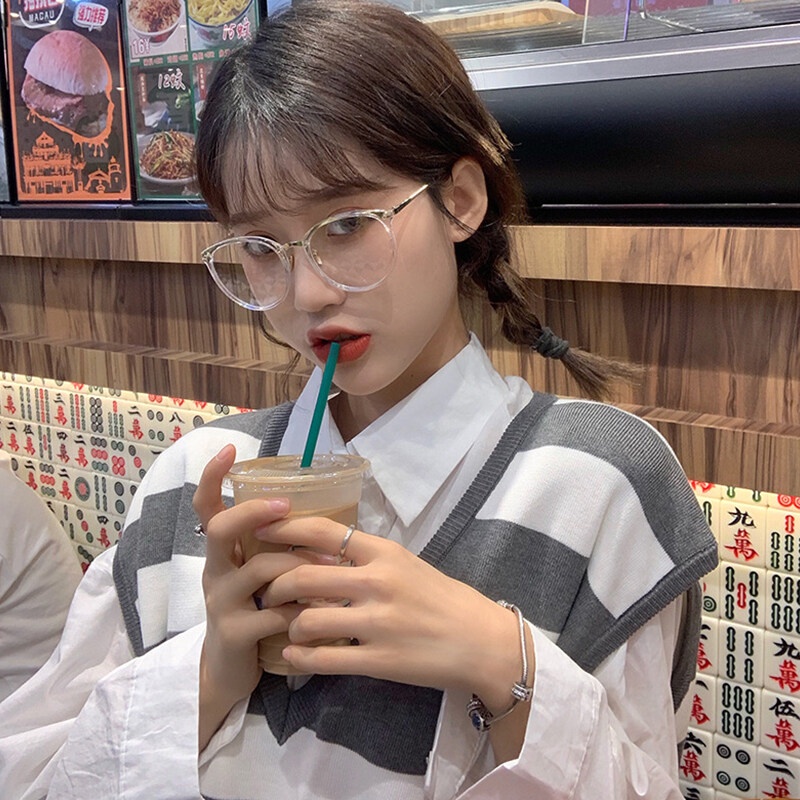 Mắt Kính Gọng Kim Loại Tròn Oversize Chống Bức Xạ / Ánh Sáng Xanh Thời Trang Cho Nữ