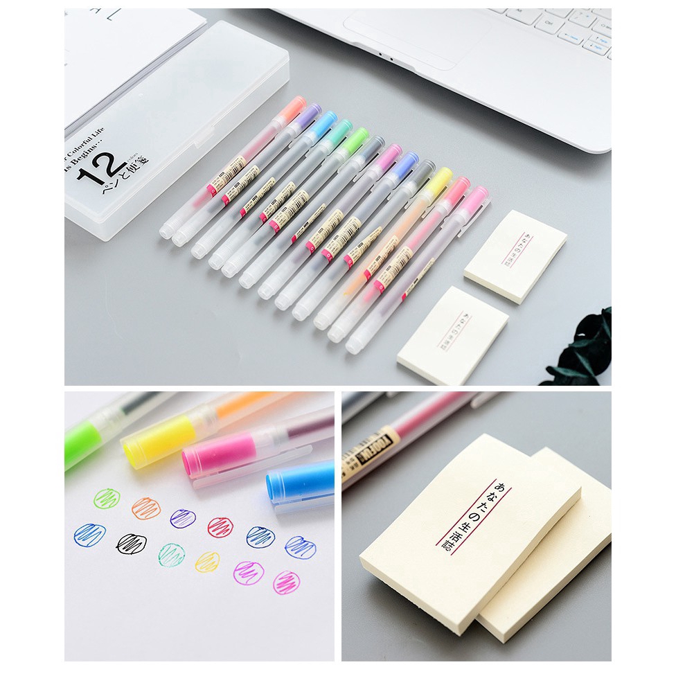 MUJI Set 12 Bút Bi Nhiều Màu Ngòi 0.5mm