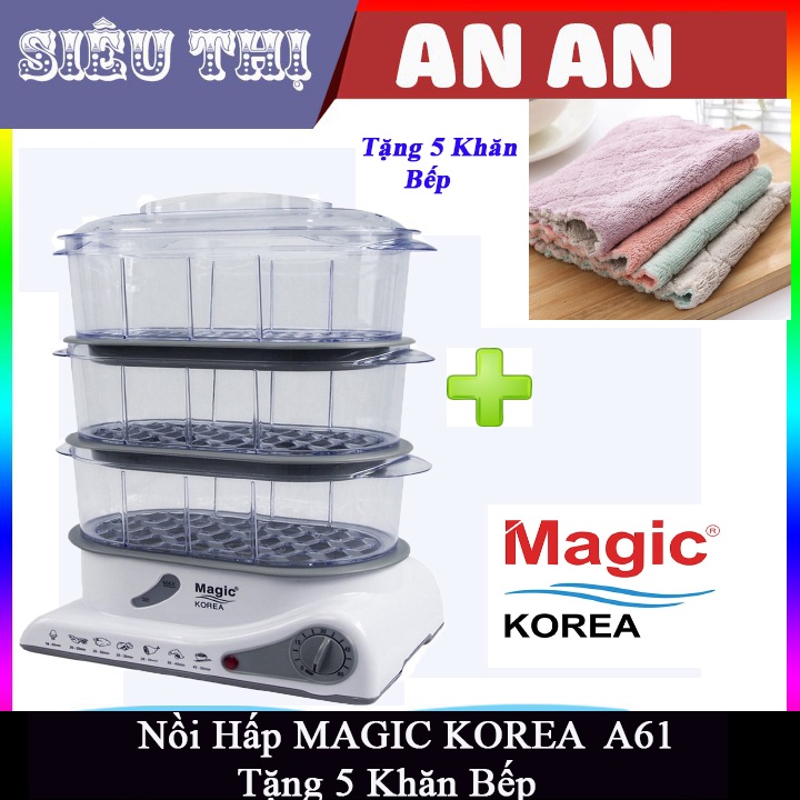 Nồi hấp thực phầm máy hấp Magic Korea A61 3 ngăn công suất 850w 10.5L hấp gà xôi rau củ