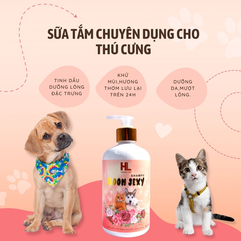 Sữa tắm cho chó mèo, chiết xuất từ hoa, lá thảo dược thiên nhiên giúp khử mùi hôi, thơm lâu, ngừa ve bọ chét bloom sexy