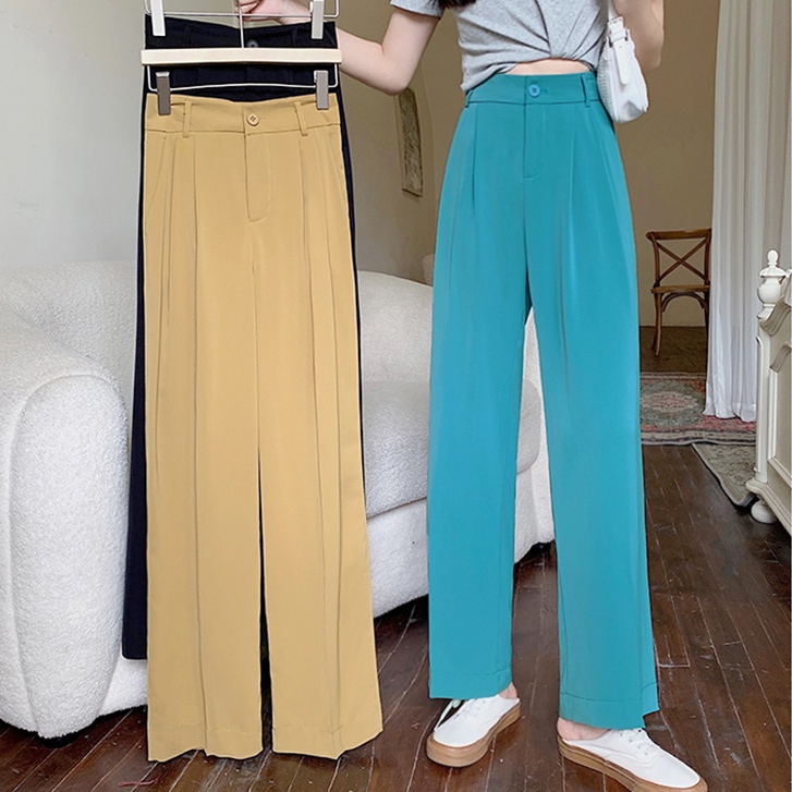 SUXI Quần Dài Lưng Cao Dáng Rộng Thời Trang Mùa Hè Phong Cách Hàn Quốc Cho Nữ