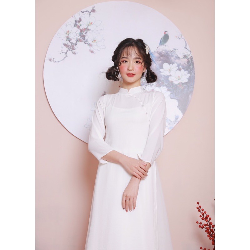 ÁO DÀI TẾT - PURITY AODAI - ÁO DÀI CÁCH TÂN TRẮNG TAY DÀI CỔ TRỤ