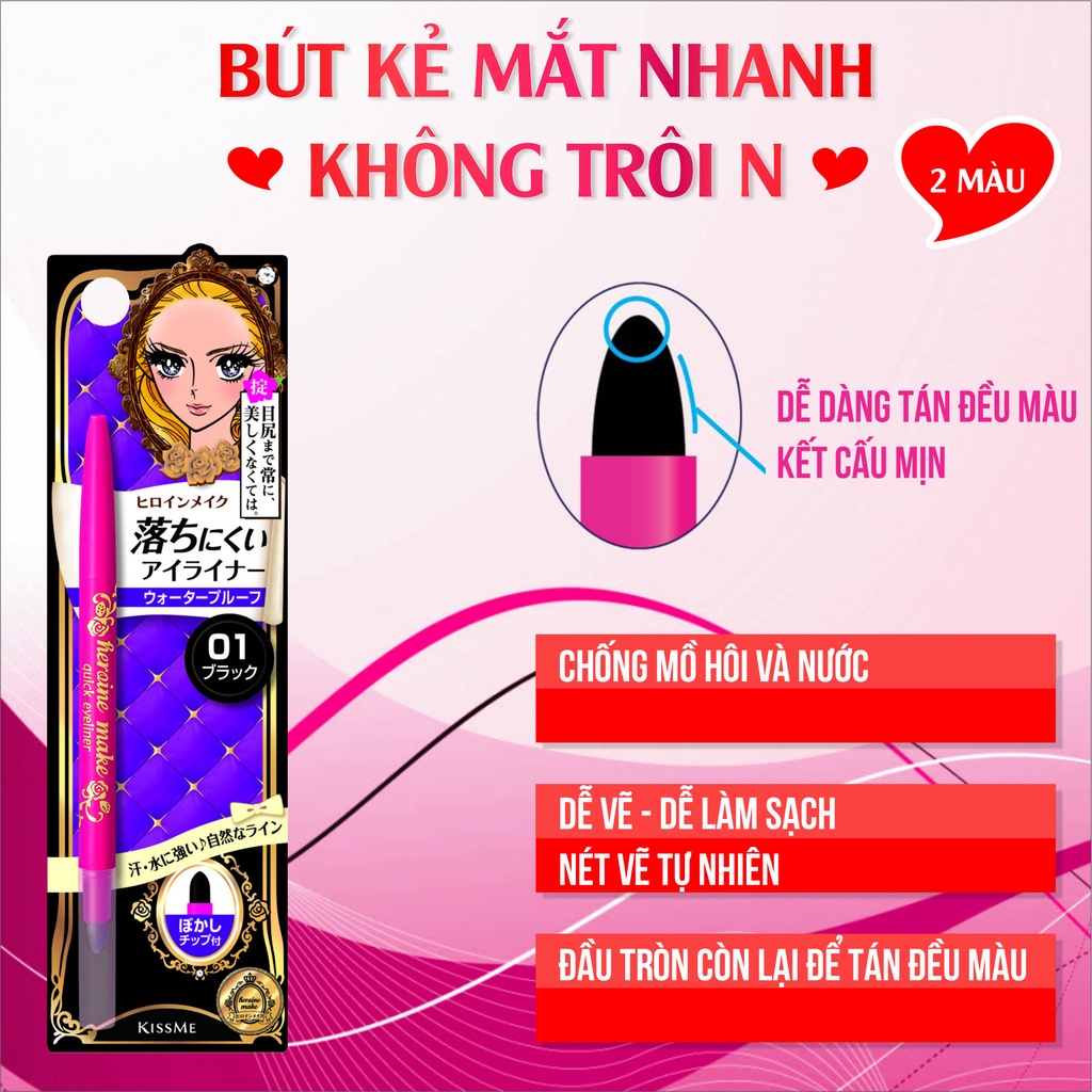 Bút Chì Sáp Kẻ Mí Mắt Không Trôi Kissme Heroine Make Quick Eyeliner