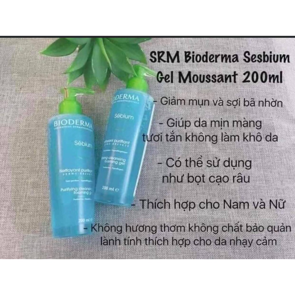 Sữa Rửa Mặt Bioderma Sebium Gel Moussant Tạo Bọt Cho Dầu, Mụn Và Da Hỗn Hợp - 200ml Hàng Pháp Chuẩn