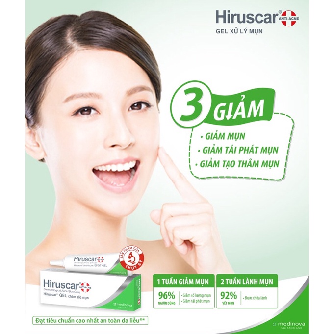 HIRUSCAR SPOT GEL 10g - gel bôi hỗ trợ mụn (anti acne spot gel mụn trứng cá, mụn đầu đen, đầu trắng)