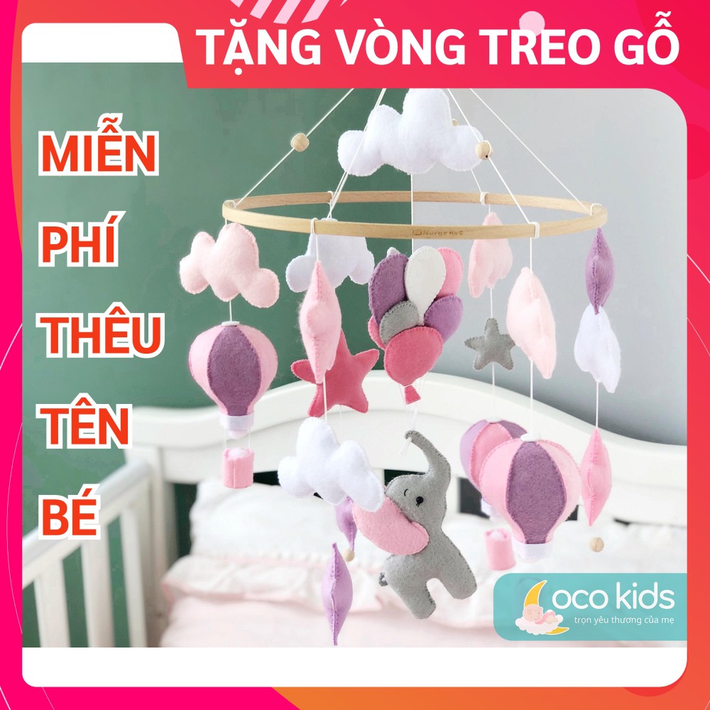 Đồ chơi treo nôi cũi cho bé kích thích thị giác ảnh thật,treo nôi có nhạc tự xoay mẫu VOI HỒNG