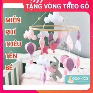 [MIỄN PHÍ THÊU TÊN BÉ] Đồ chơi treo nôi cũi cho bé kích thích thị giác ảnh thật,treo nôi có nhạc tự xoay mẫu VOI HỒNG