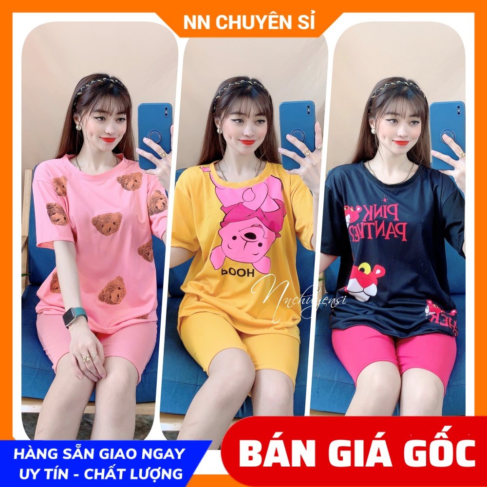 Đồ bộ nữ mặc nhà chất thun mềm mịn mát in hình hoạt hình dễ thương Bộ thun lửng phom to TP88