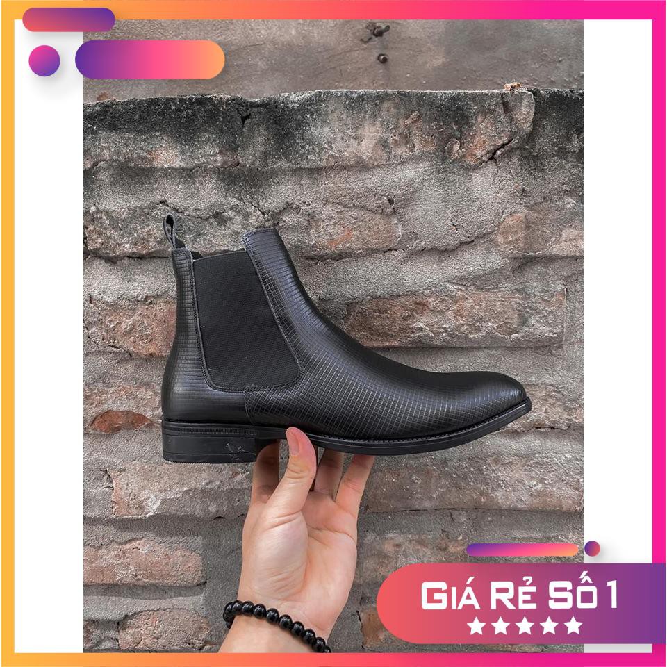 Giày Chelsea Boot Nam Da Bò thật dập vân, kiểu dáng đẹp thời trang, tăng chiều cao