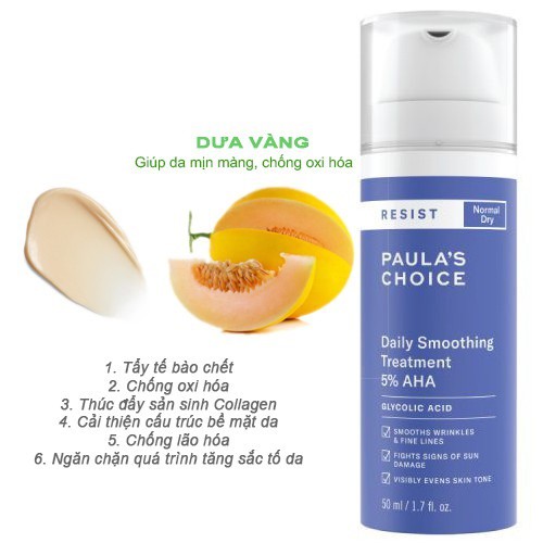 [HÀNG CÔNG TY ] Tẩy Da Chết, Làm Sáng và Mềm Da Paula's Choice Resist Daily Smoothing Treatment 5% AHA Fullsize 50ml