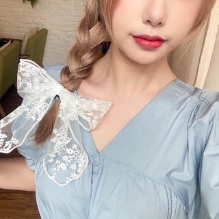 CỘT TÓC NƠ LỚN VOAN HOA THÊU