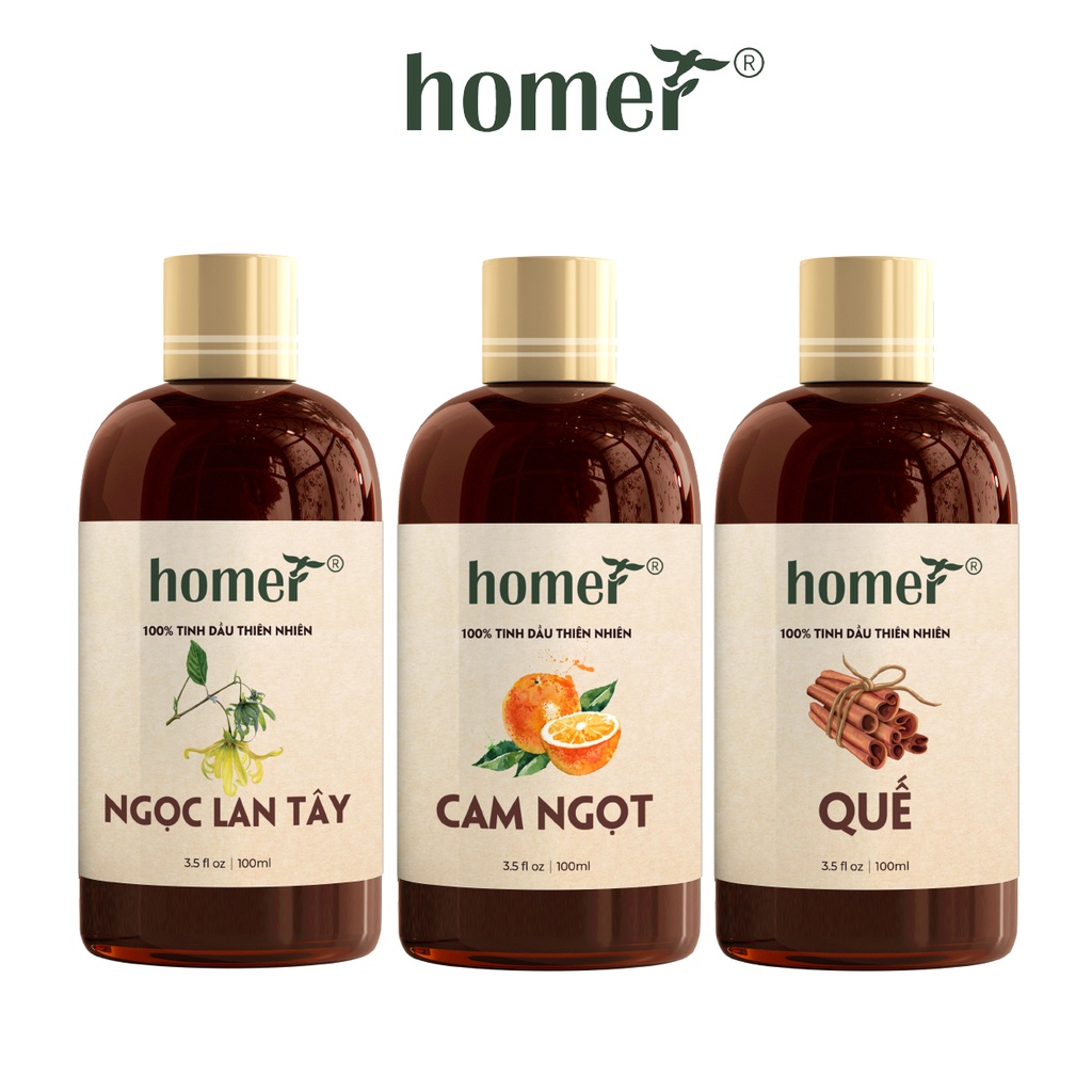 Combo 3 tinh dầu Ngọc Lan Tây + Cam Ngọt + Quế Homer 20ml/chai