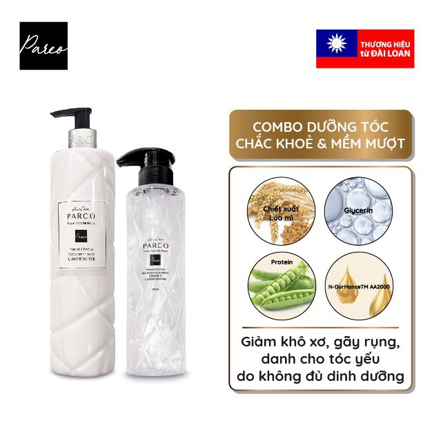 Combo[Xả-Dưỡng] dưỡng tóc chắc khỏe và mềm mượt Parco - giảm tóc hãy rụng, nuôi dưỡng, giữ ẩm và tăng độ đàn hồi cho m