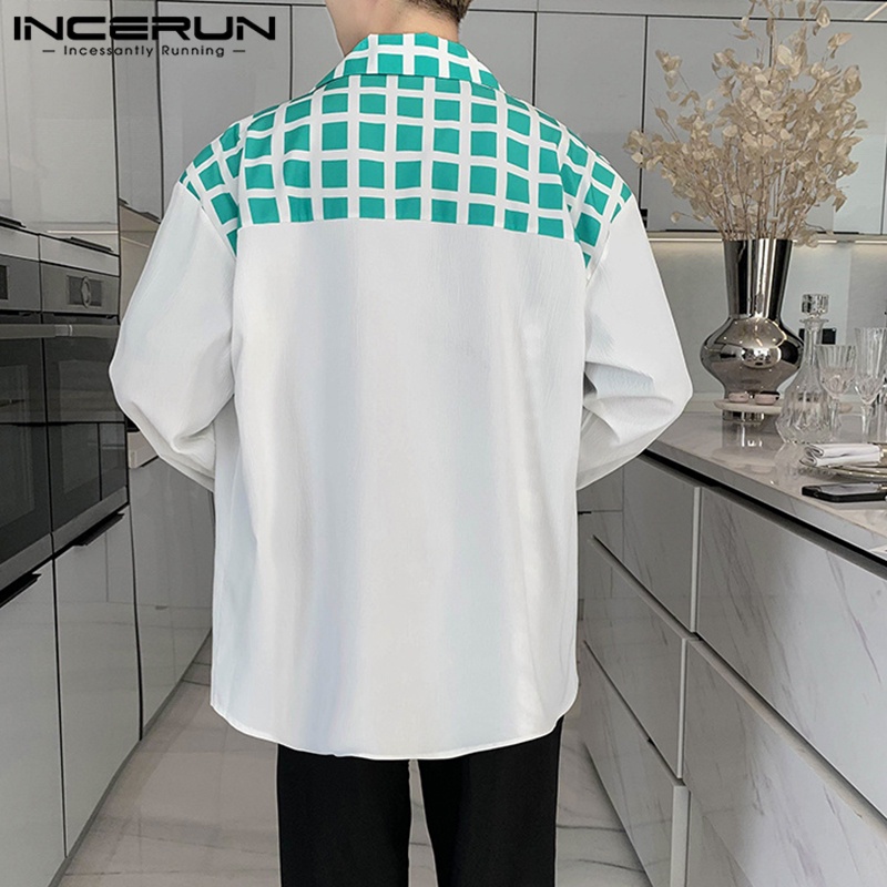 Áo khoác blazer INCERUN dài tay họa tiết sọc caro thời trang cho nam
