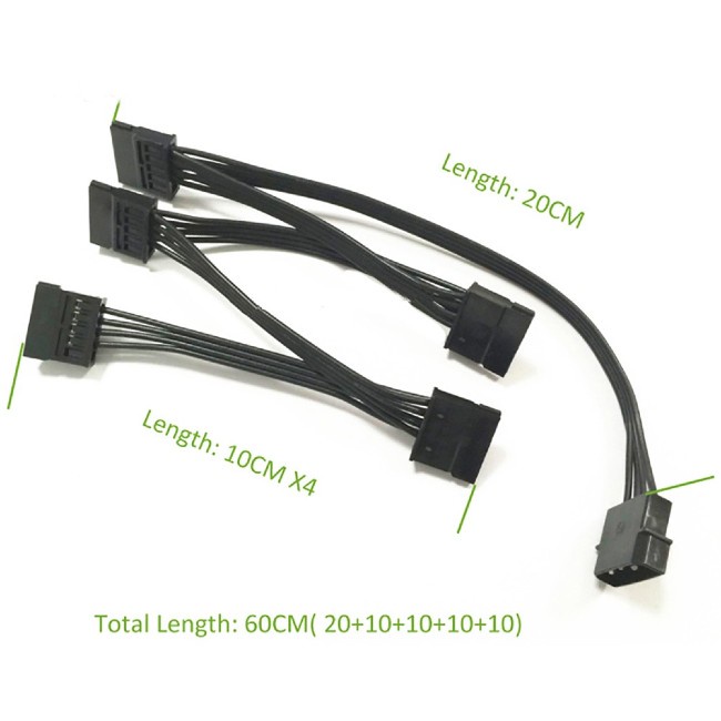 Dây Cáp Chia Nguồn 4Pin Từ 1 Ra 5 IDE SATA 15Pin Cấp Nguồn Cho Ổ Cứng HDD SSD Đào Chia Coin