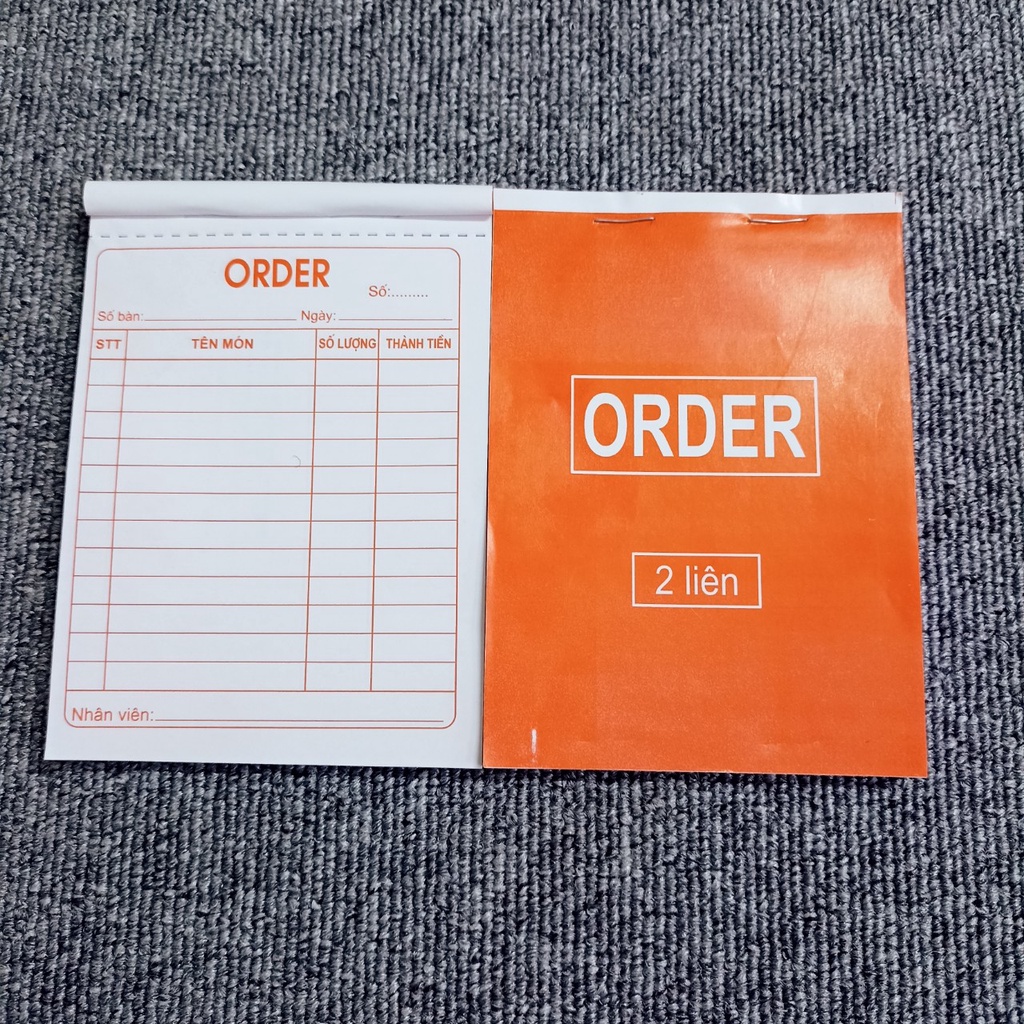 Quyển Order 2 liên giấy Cacbon có rãnh xé 100 trang - khổ 9.5 *13 CM dùng cho nhà hàng, quán ăn,..