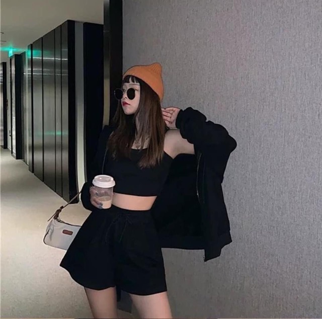 SET THỂ THAO 3 MÓN ( ÁO KHOÁC NỈ MŨ + ÁO 2 DÂY CRT + QUẦN SOOC CHUN ) | BigBuy360 - bigbuy360.vn